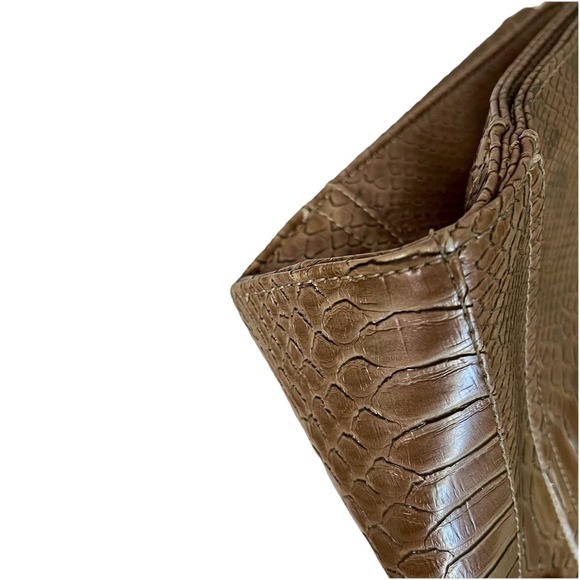 VTG Liz Claiborne Vintage Snake Embossed Handbag Tote Light Brown Double Handles - Picture 11 of 16
